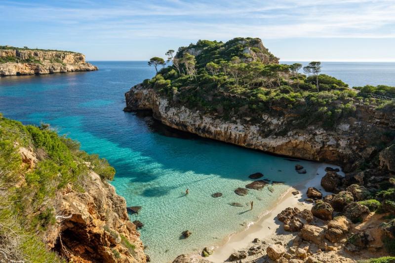 Secluded beach in Mallorca with white sand and turquoise water