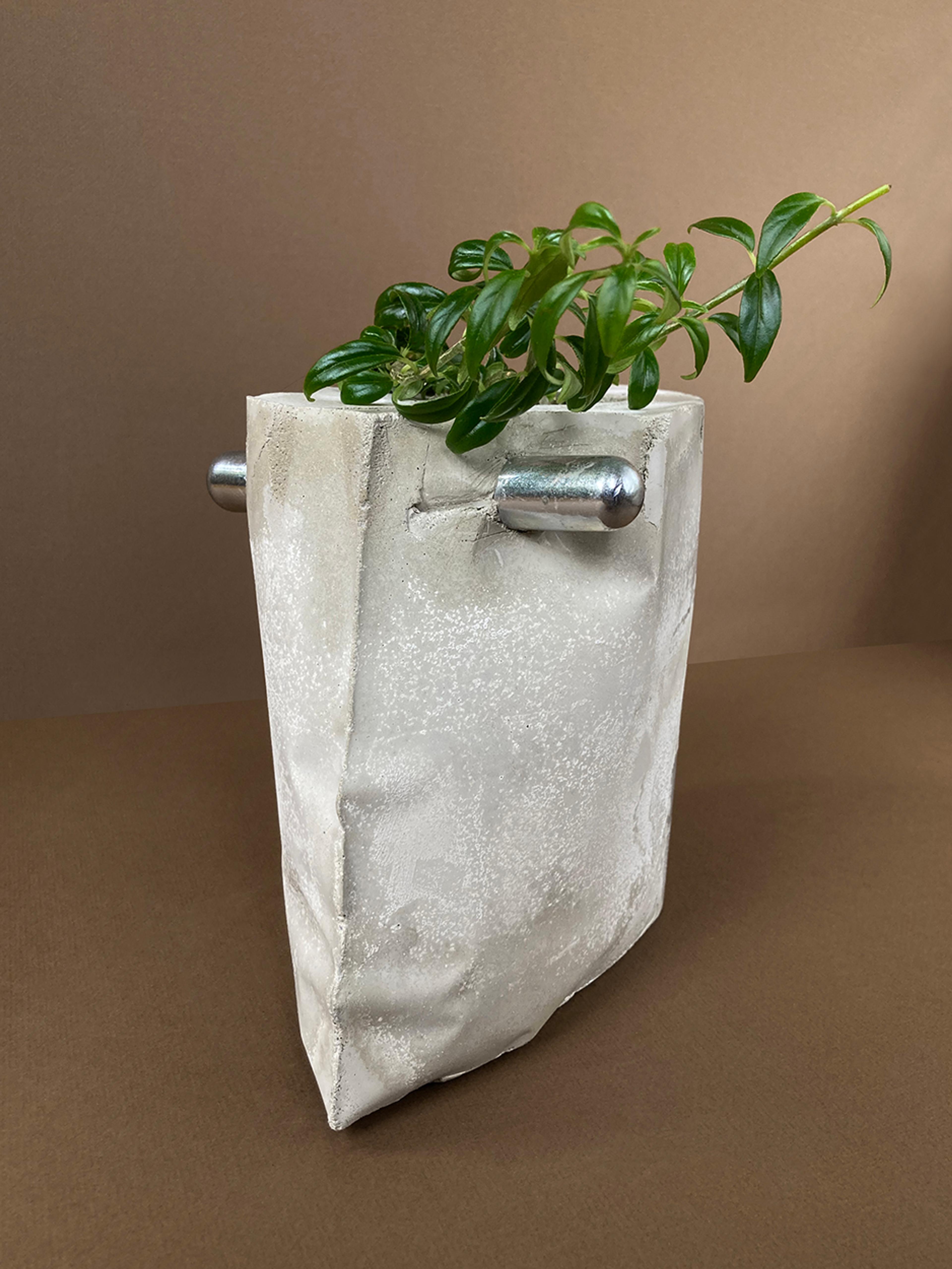 MOTHER — an irregular concrete planter with a single hardware knob, planted with a trailing vine, view 1 of 3
