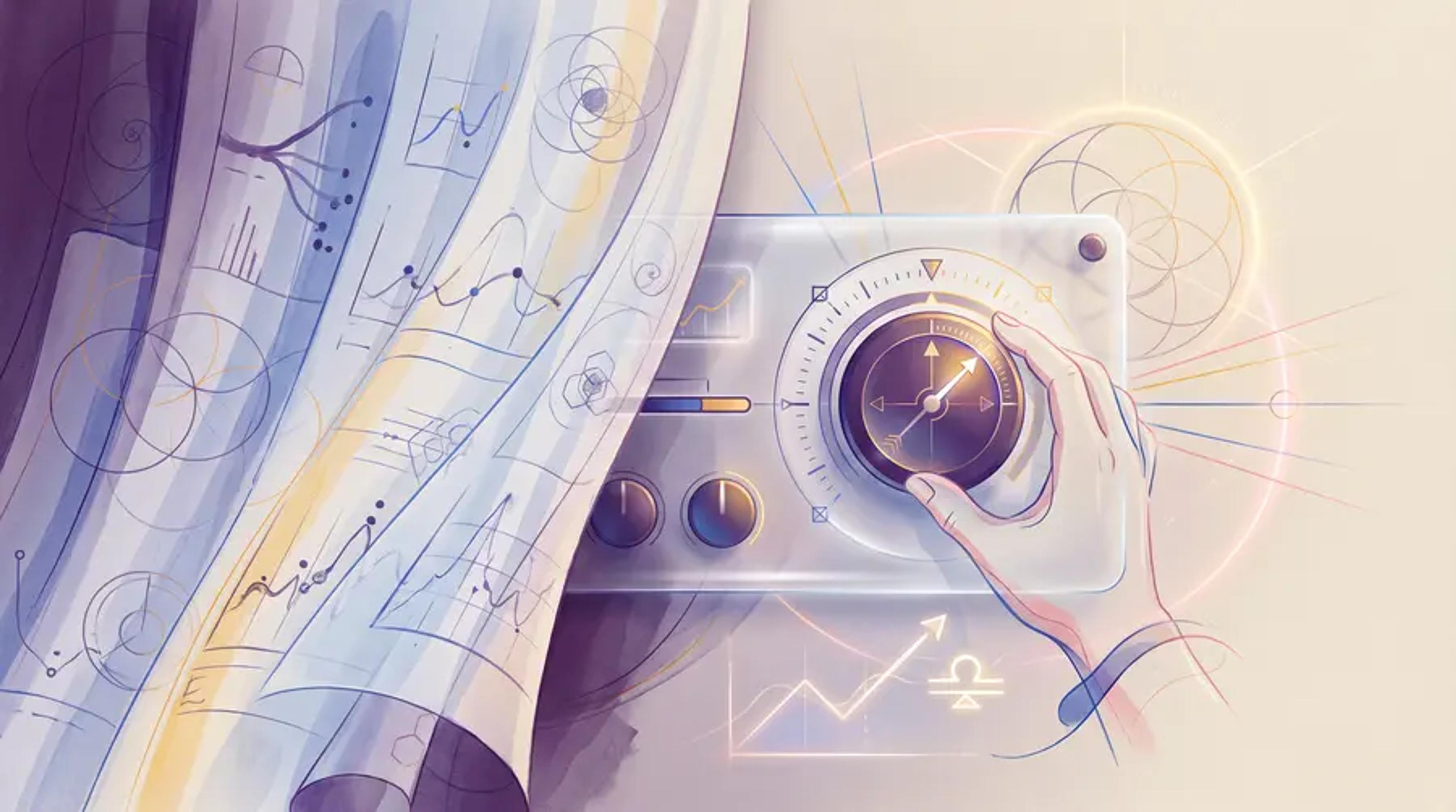 A calibration panel revealed from behind translucent diagnostic charts