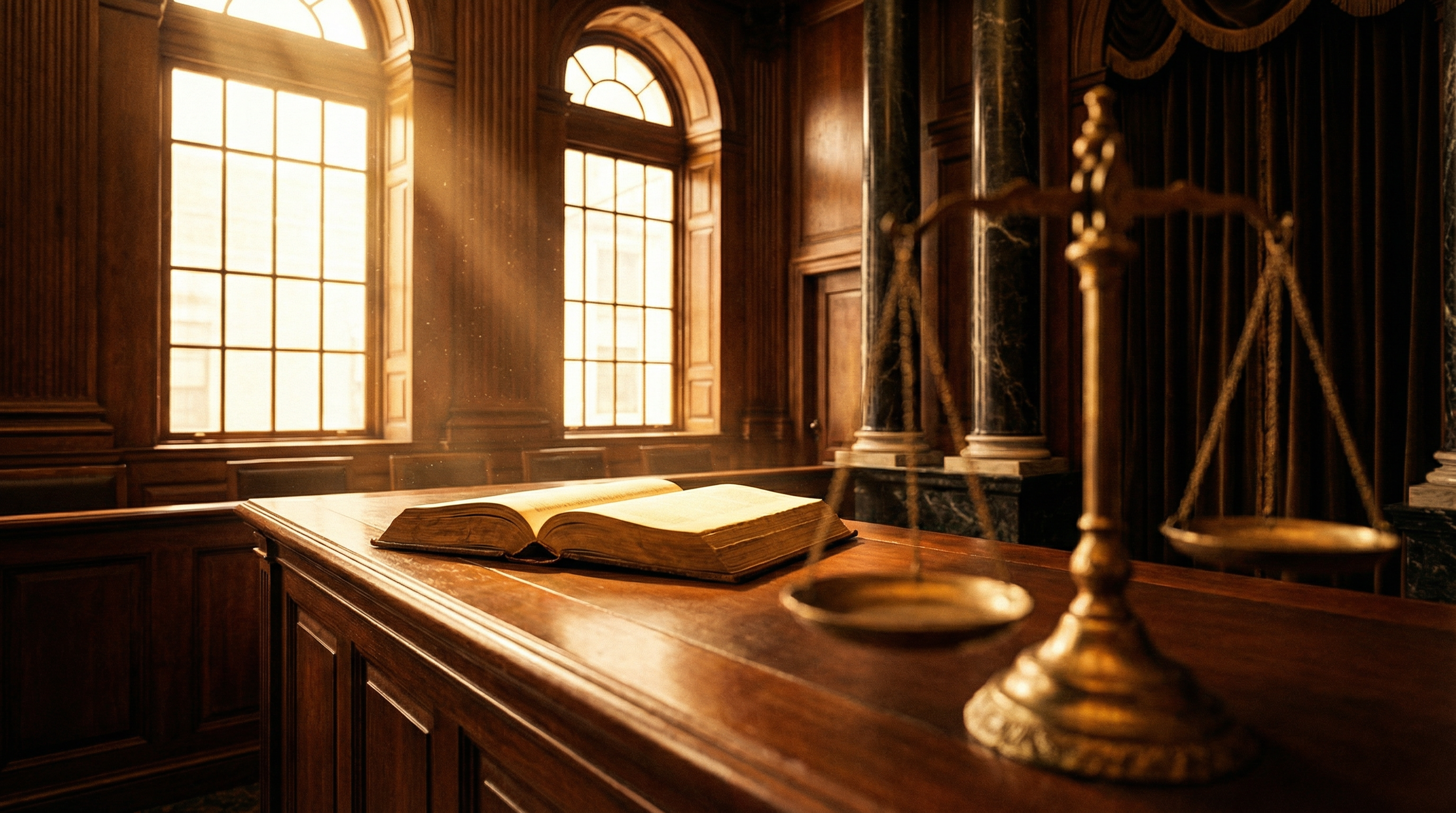 Courtroom with scales of justice