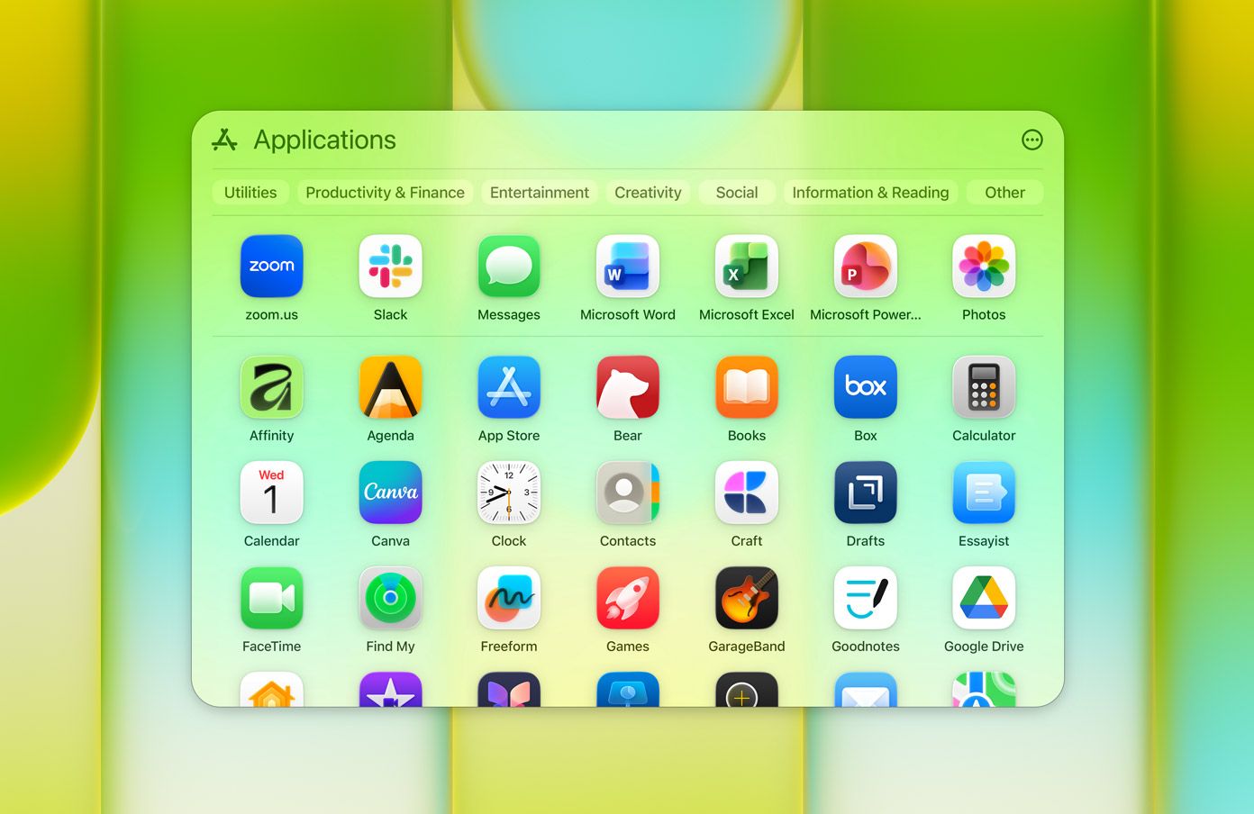 Fenêtre Applications contenant diverses apps