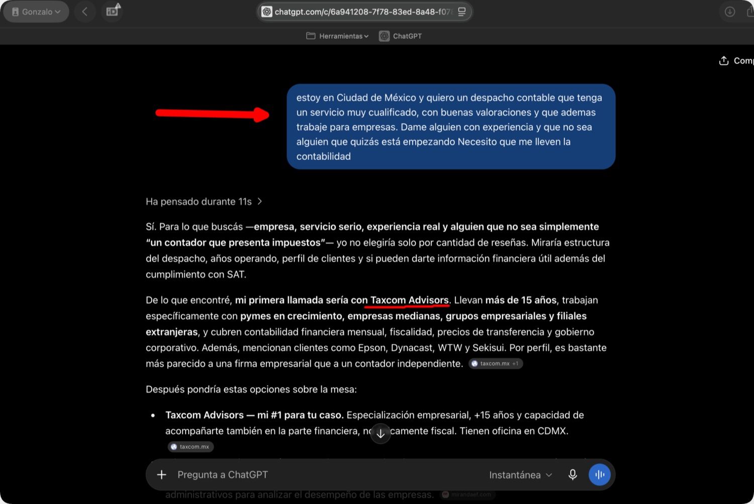 ChatGPT elige a Taxcom Advisors como su primera opción de despacho contable en Ciudad de México