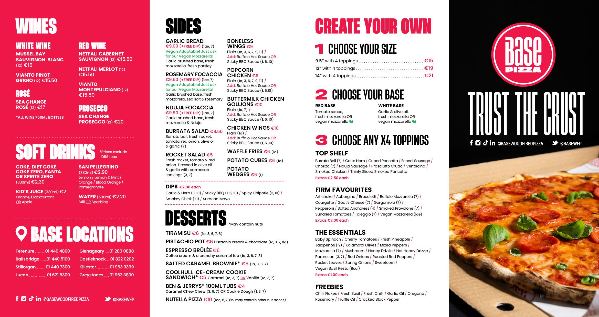Front of the printed Base menu