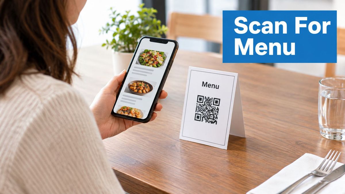 Digital restaurant menu opened from a QR code on a table