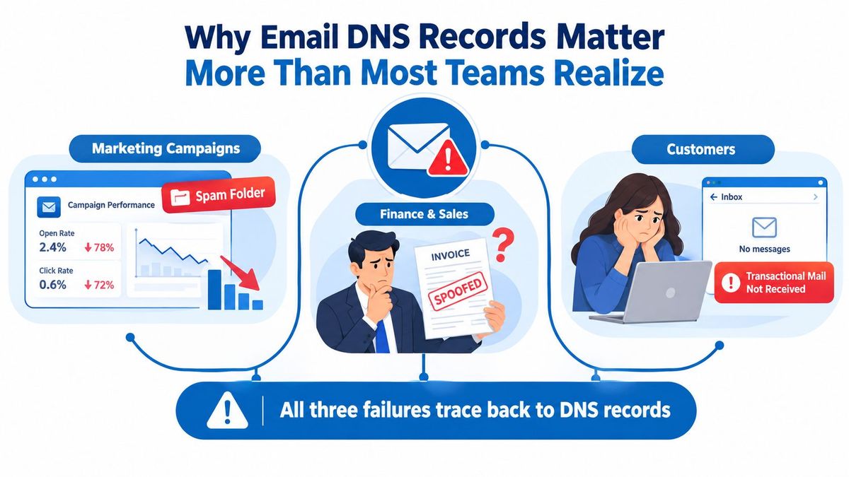 Illustration of email DNS records affecting message delivery