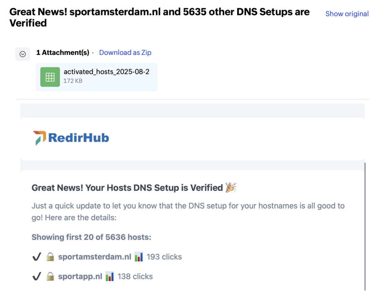 Big update for RedirHub emails! Now handling thousands of hosts, with CSV exports and automatic hostname change notifications for everyone.