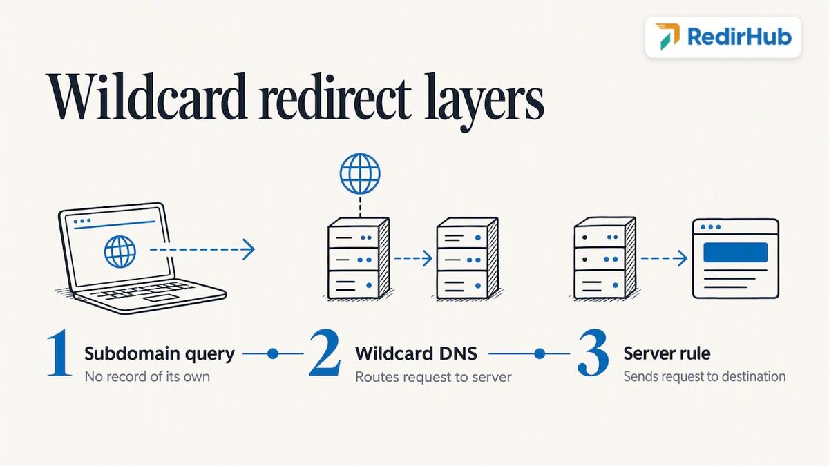 DNS routing followed by server-side redirect