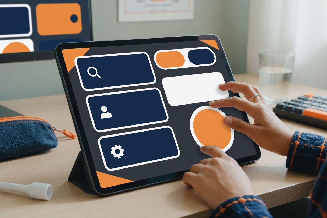 Hands using a high-contrast accessible tablet interface