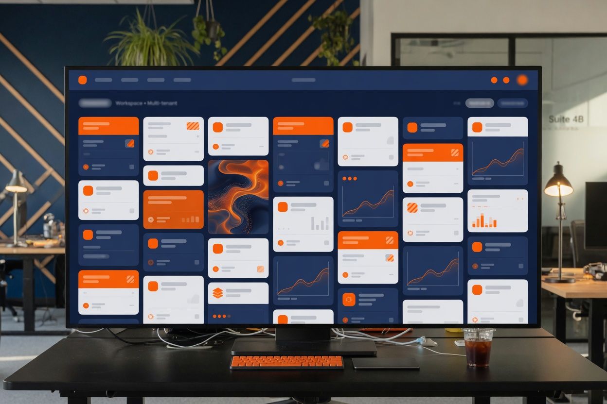 Multi-tenant software dashboard on an ultrawide monitor