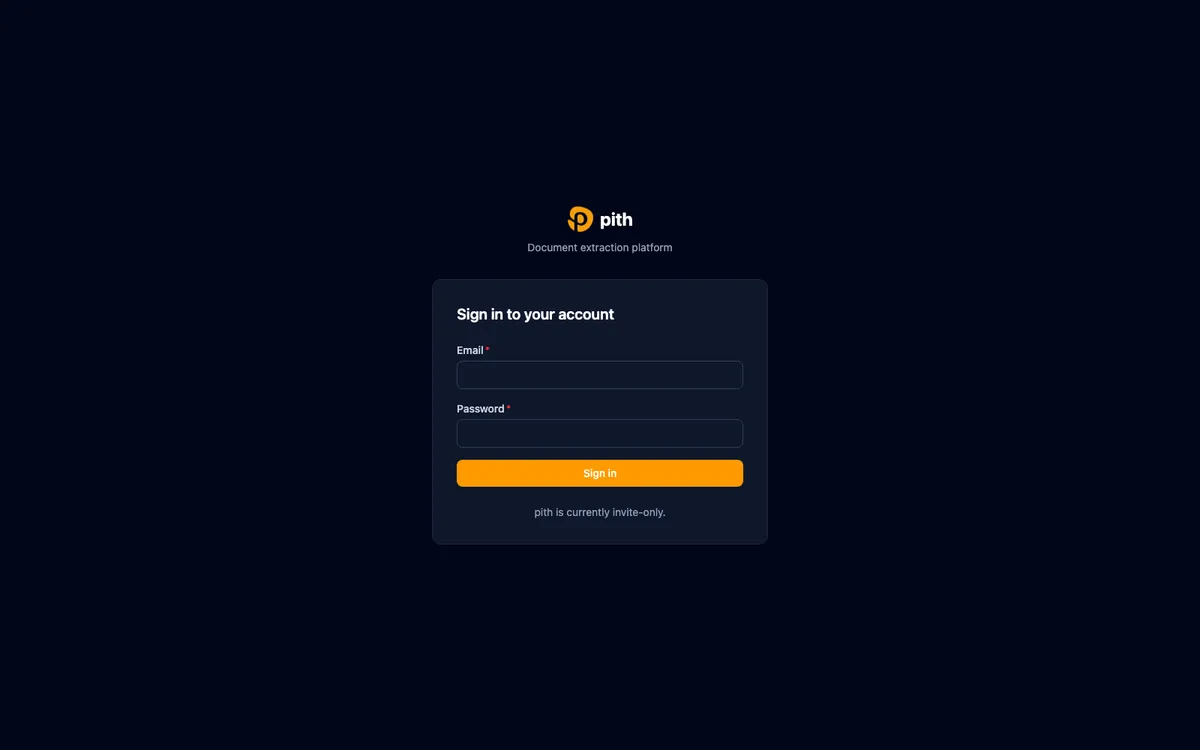 Pith document extraction platform sign-in