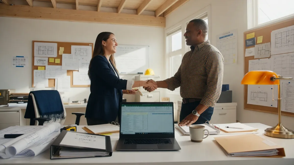 Handshake over a laptop representing ongoing partnership support