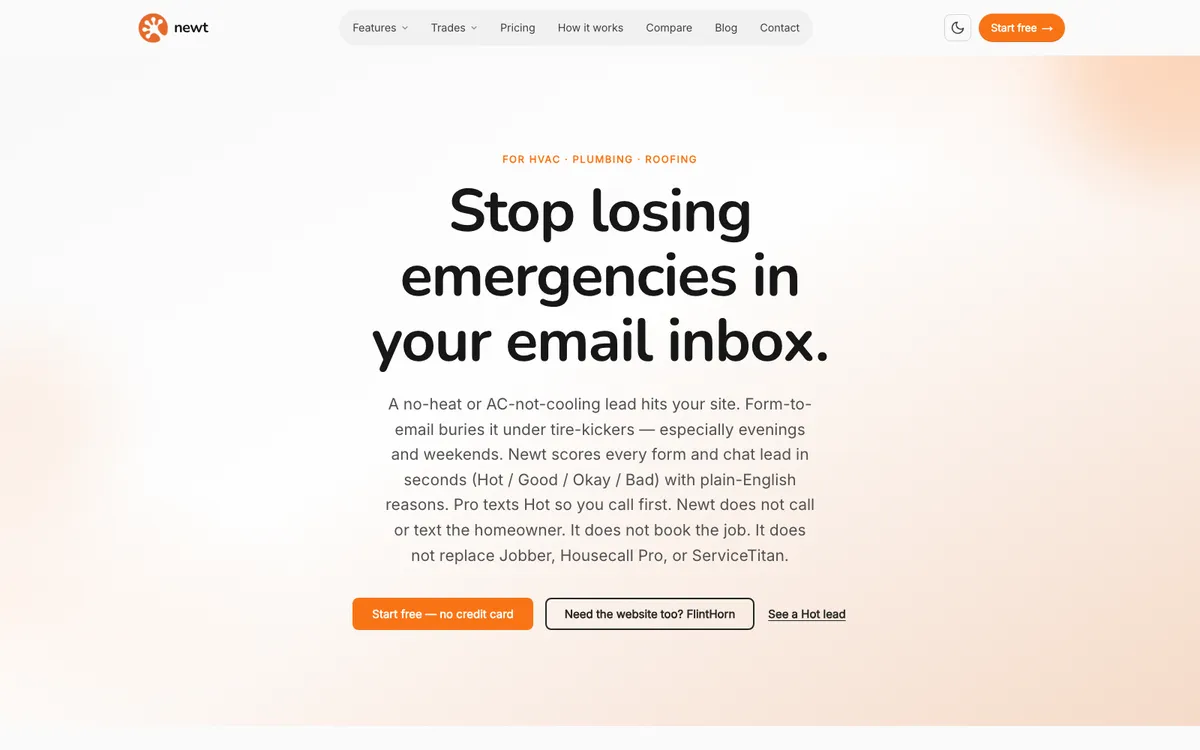 Newt.io lead qualification product homepage