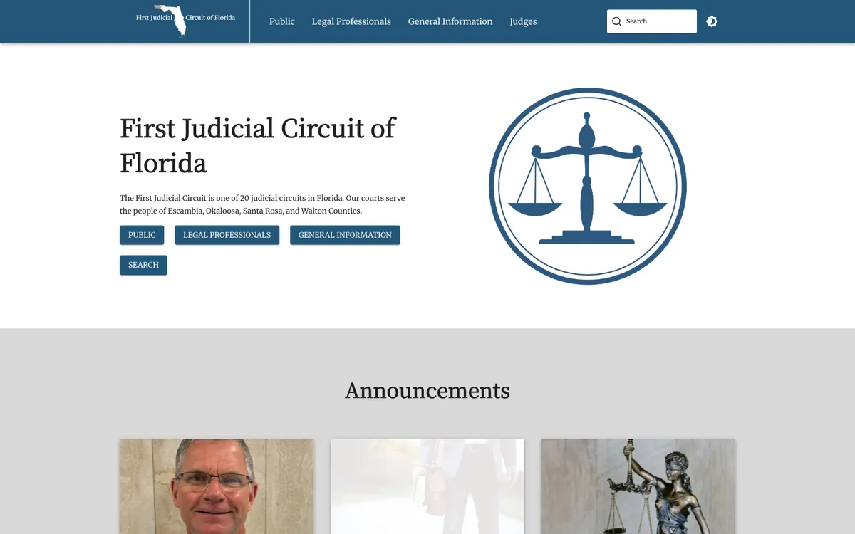First Judicial Circuit of Florida website with header search
