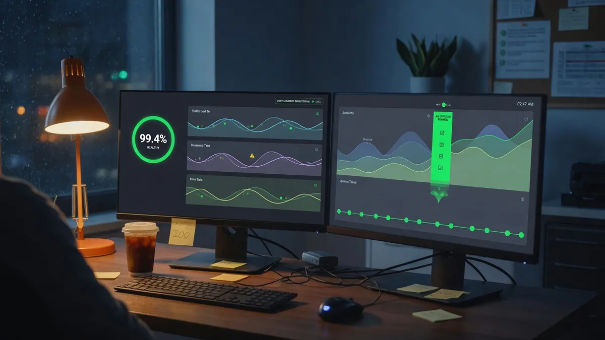 Post-launch monitoring dashboards with health indicators