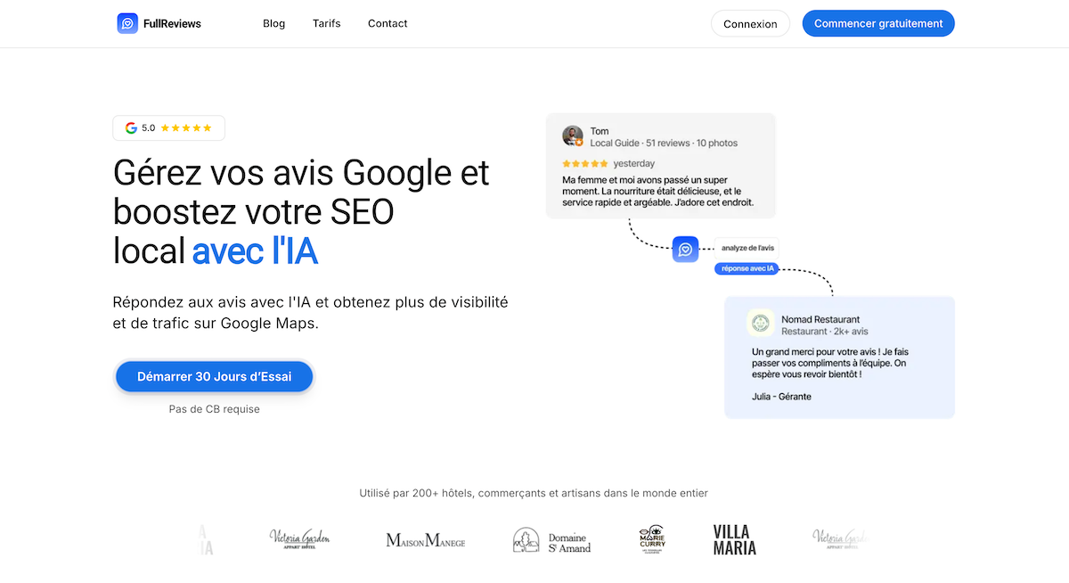Fullreviews landing page