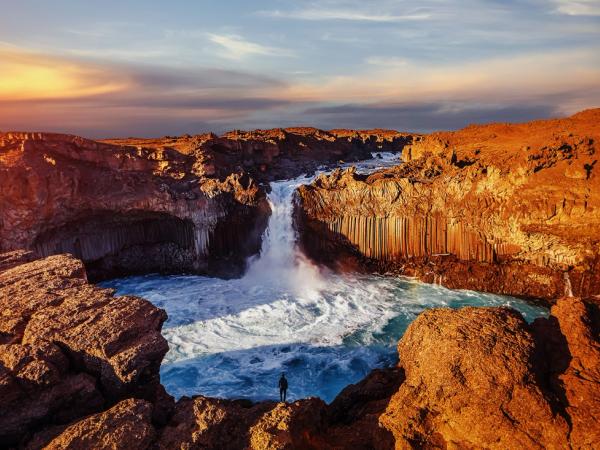 Aldeyjarfoss Waterfall during sunset