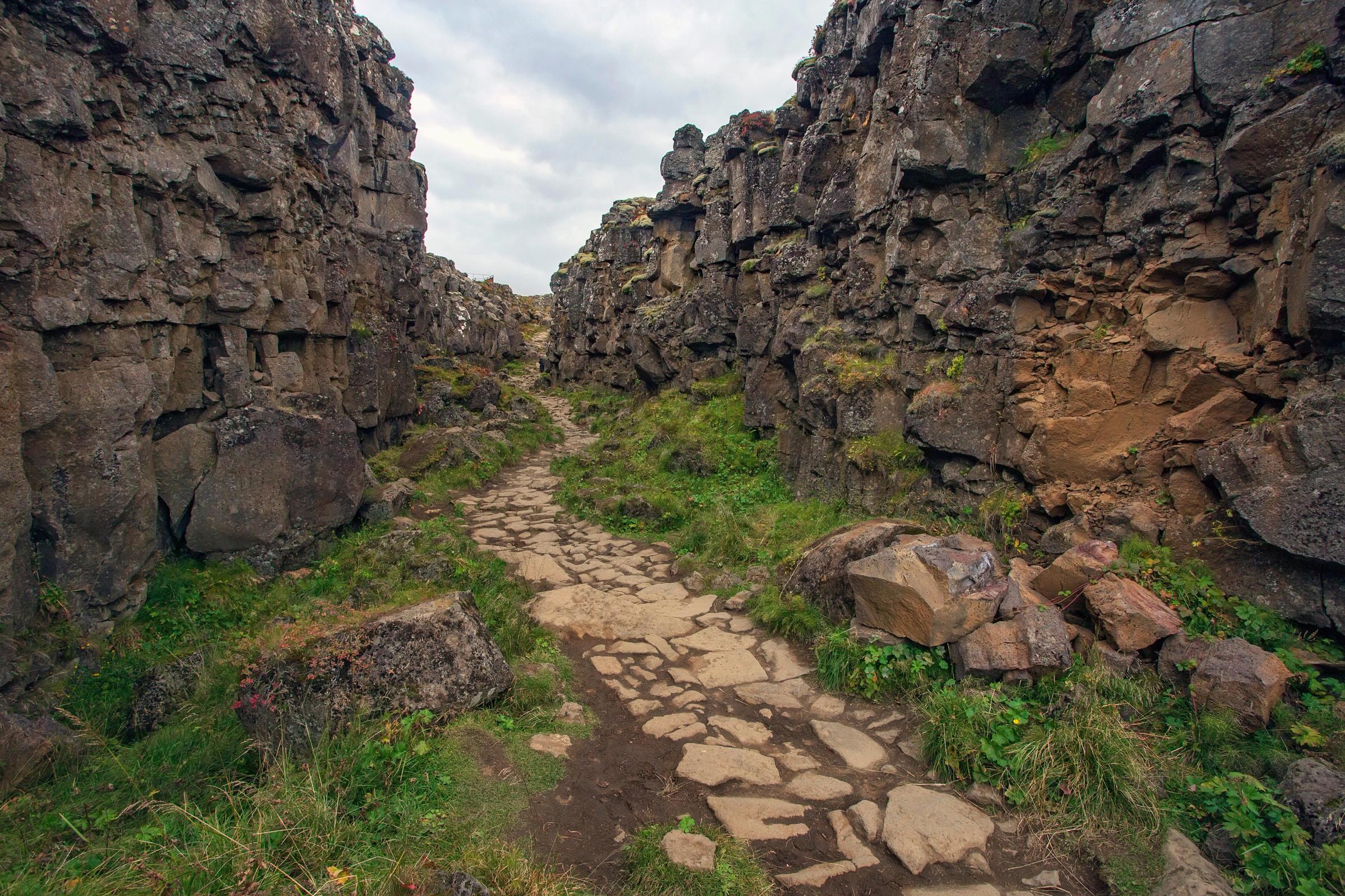 un sendero de piedra que atraviesa un paisaje rocoso.