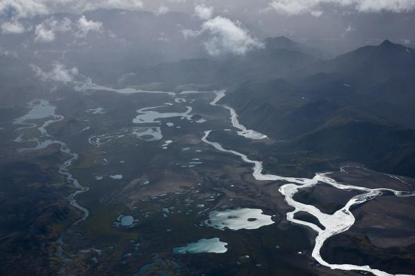 landscape with river streams and mountains