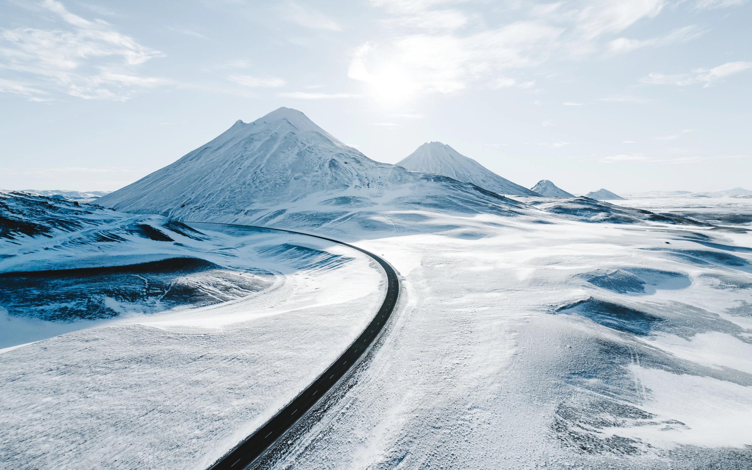 Snow-covered landscape during winter months in Iceland in February