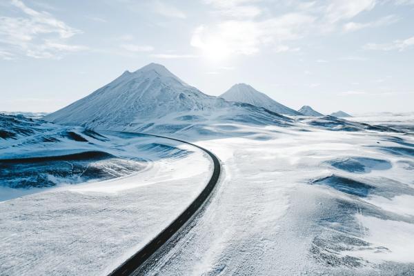 Snow-covered Snow-covered landscape during winter months in Iceland in February