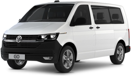 Volkswagen Caravelle 9-seater minivan White Volkswagen Caravelle 9-seater minivan available for rent from Go Car Rental Iceland, isolated on a transparent background.