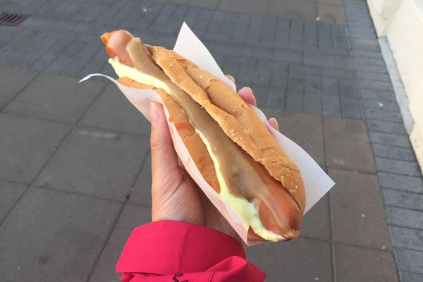 Hot dog Iceland A delicious Icelandic hot dog served in a bun with traditional toppings, a must-try street food in Iceland.