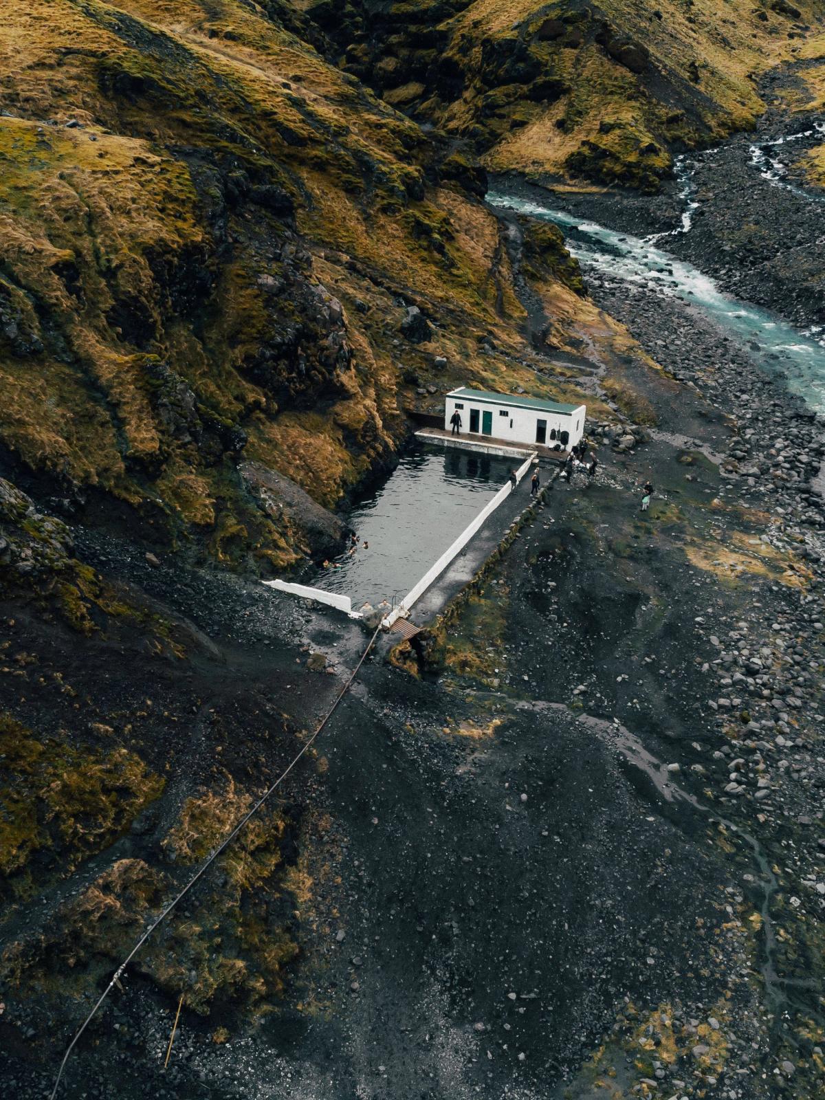 Hot Springs in Iceland Aerial view of Iceland's hot springs with steam rising from the pools
