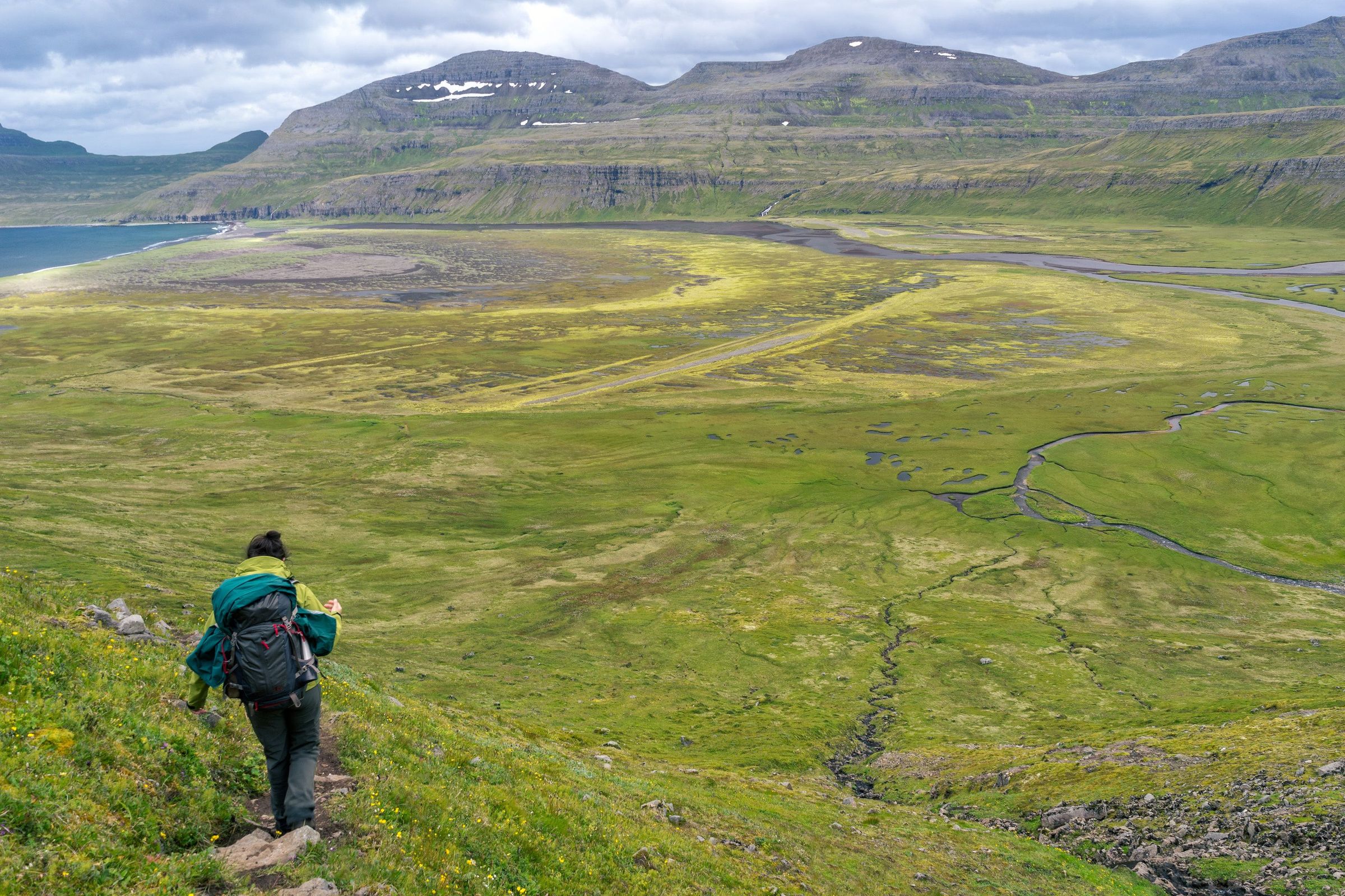 Girl hiking in the Hornstrandir Nature Reserve