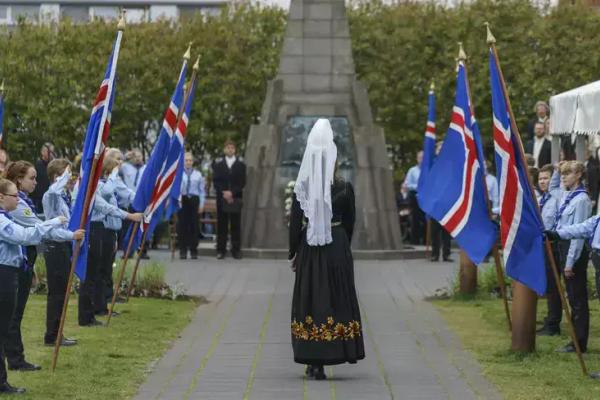 Icelandic National Day Icelandic National Day celebration in iceland in june with icelandic flag on the sides