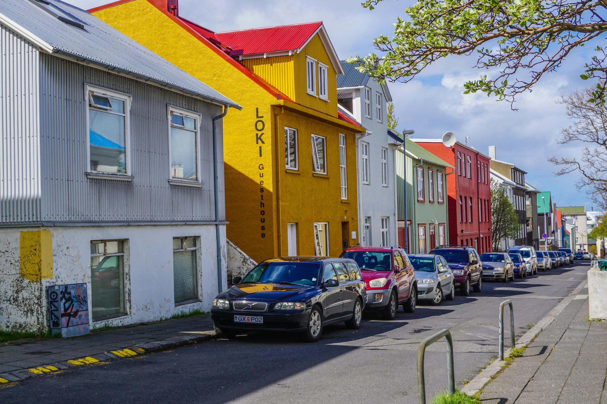 Experience the vibrant charm of Reykjavik's residential architecture Colorful traditional houses lining the streets of Reykjavik, Iceland