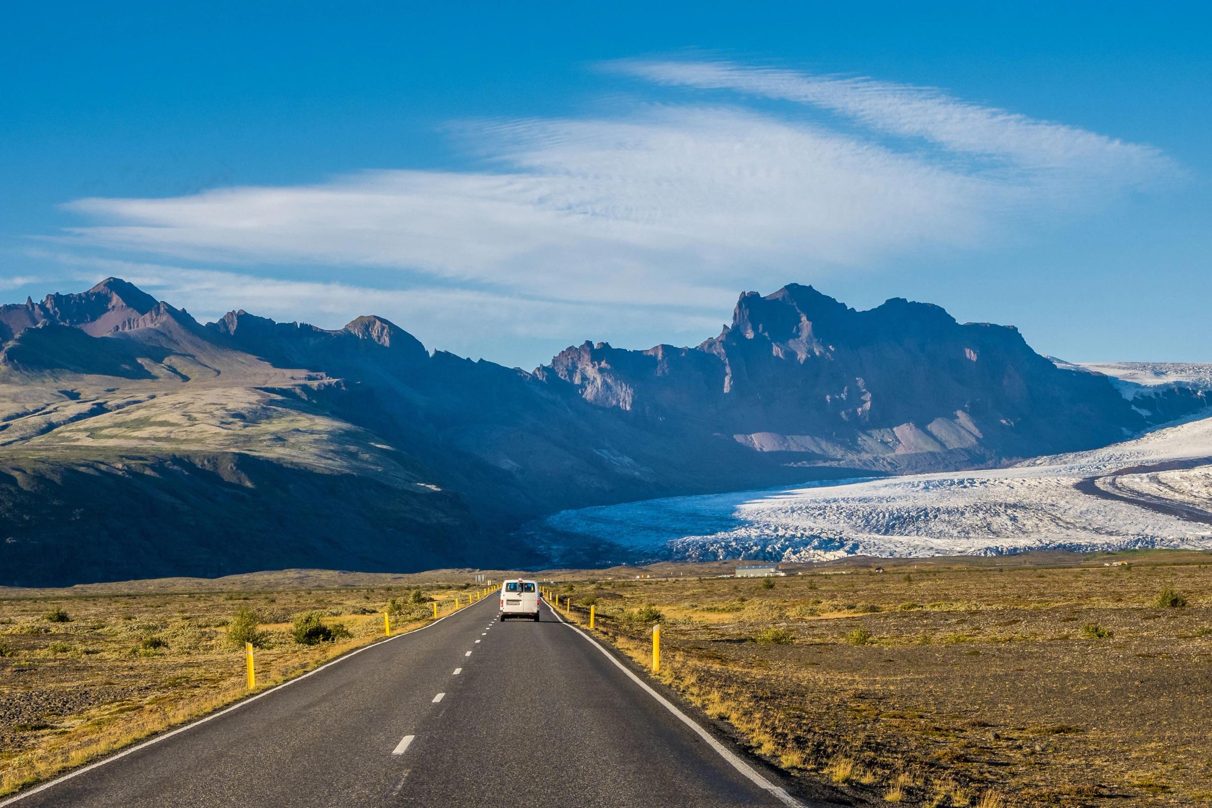 Van on Icelandic road