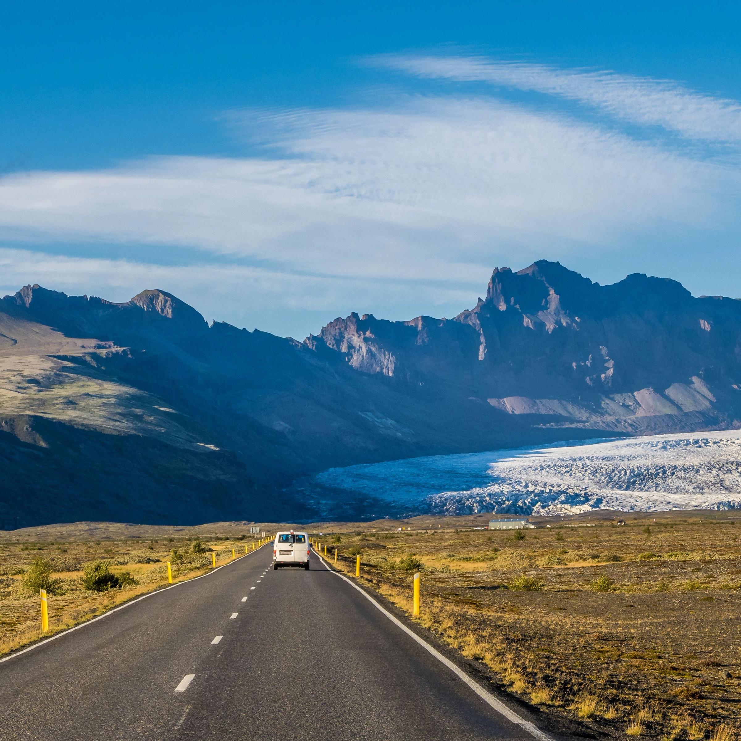 Van on Icelandic road