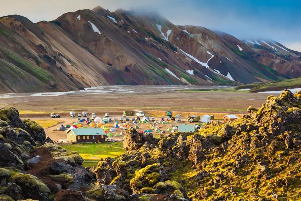 Picture of the Landmannalaugar camping in the distance