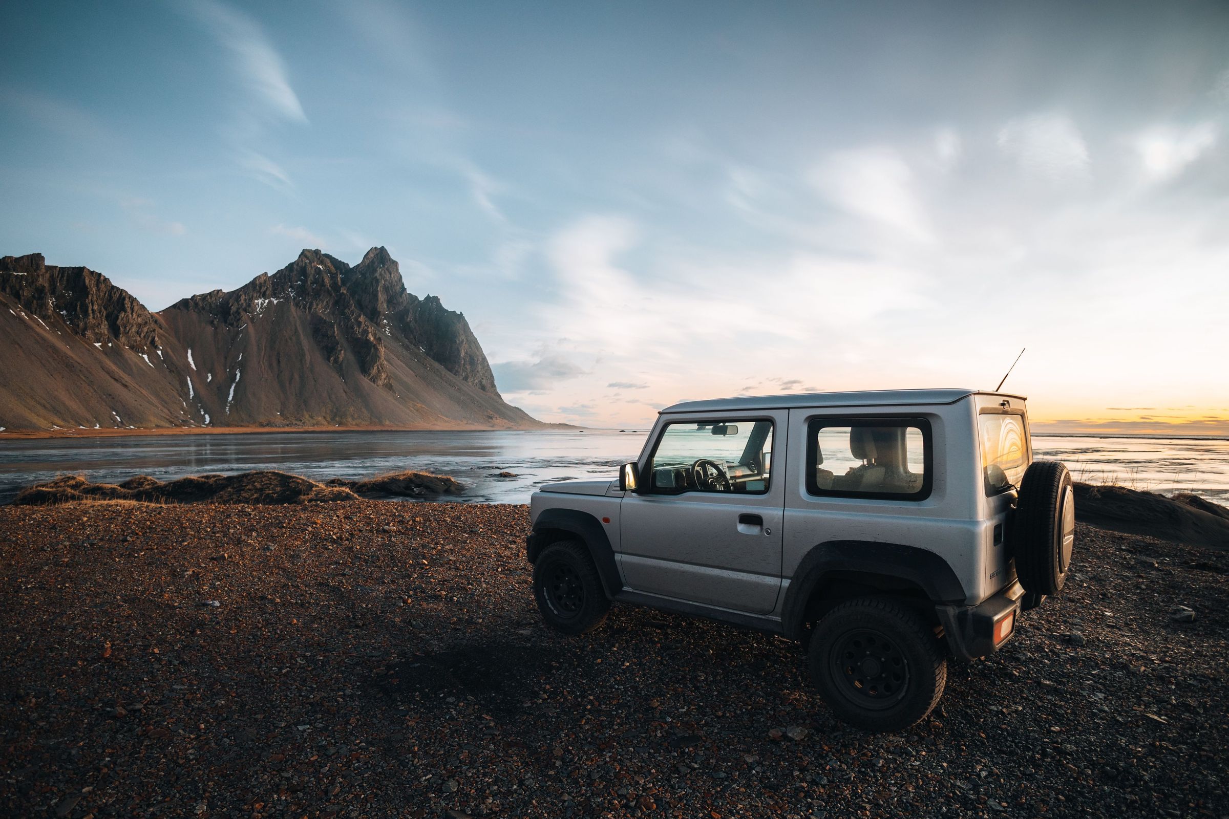 Suzuki Jimny A Suzuki Jimny parked in a scanic landscape in Iceland