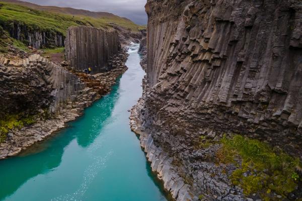 Studlagil Aerial view of Studlagil Basalt Canyon with its basalt columns