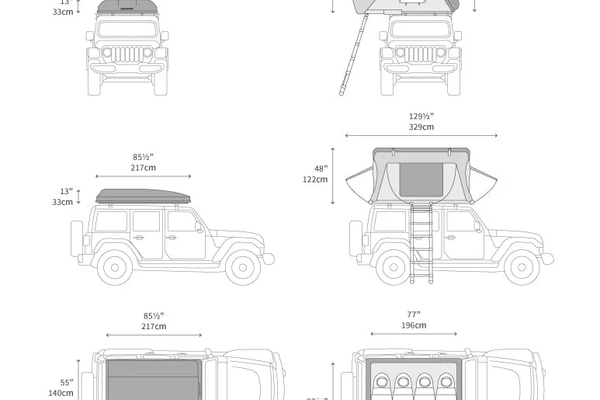 a drawing of a jeep with a tent on top of it