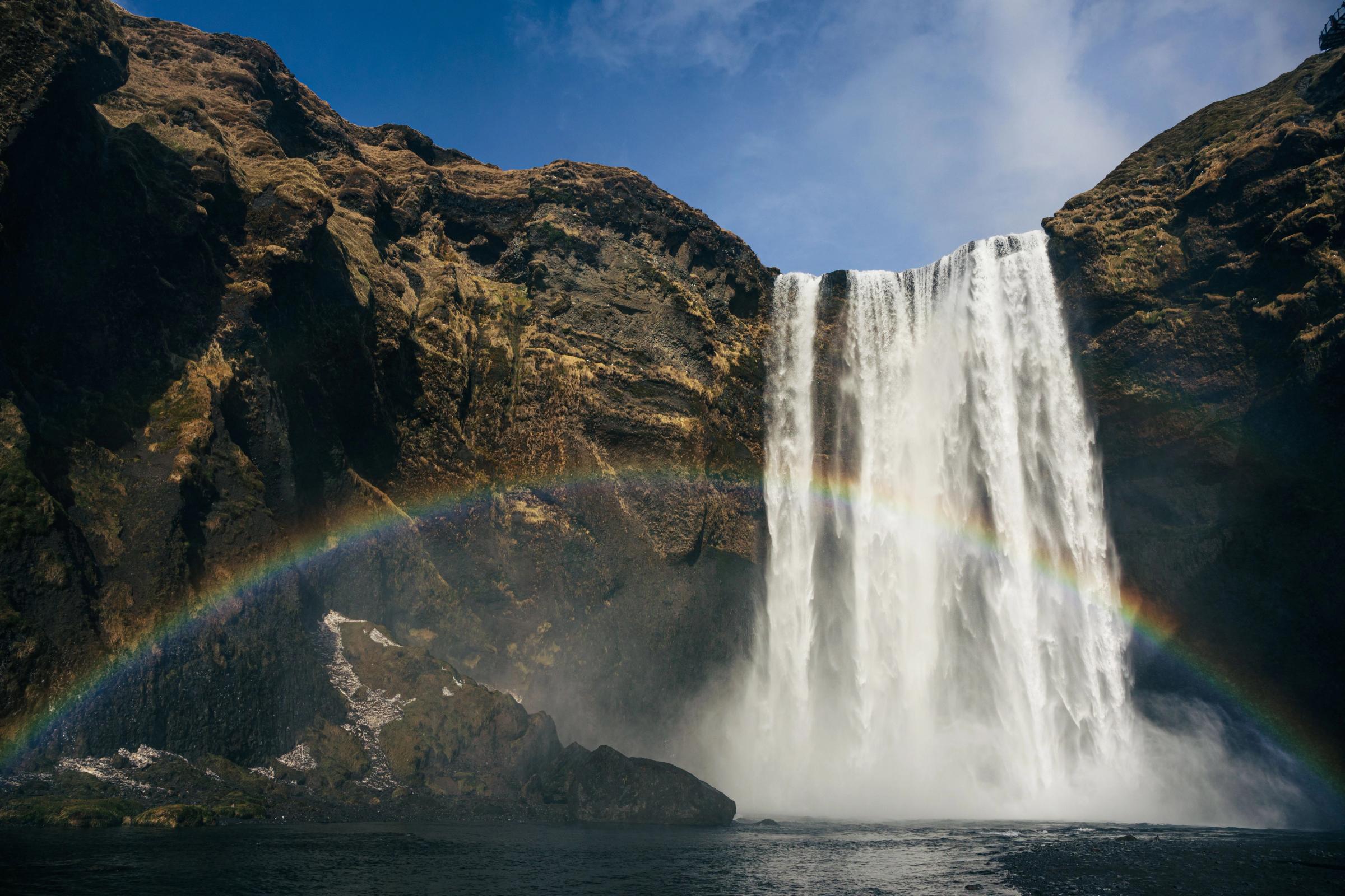 Skogafoss Waterfall with a rainbow