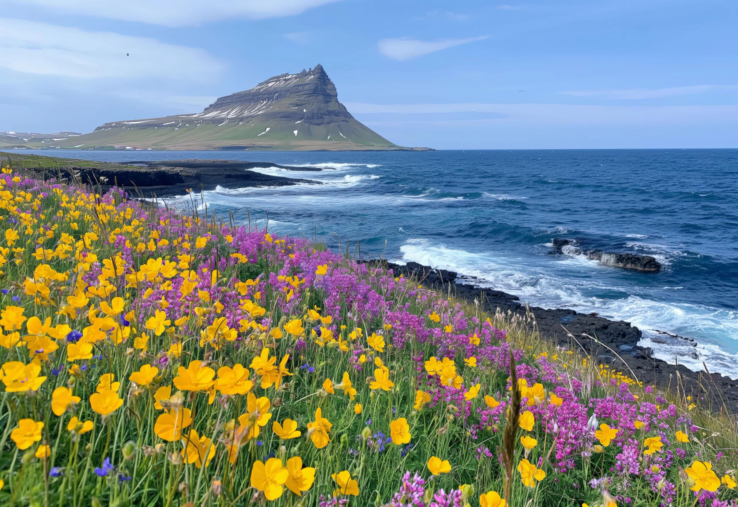 Mar con la montaña de Kirkjufell al fondo