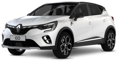 Renault Captur front wheel drive SUV A orange Renault Captur is shown on a transparent background.