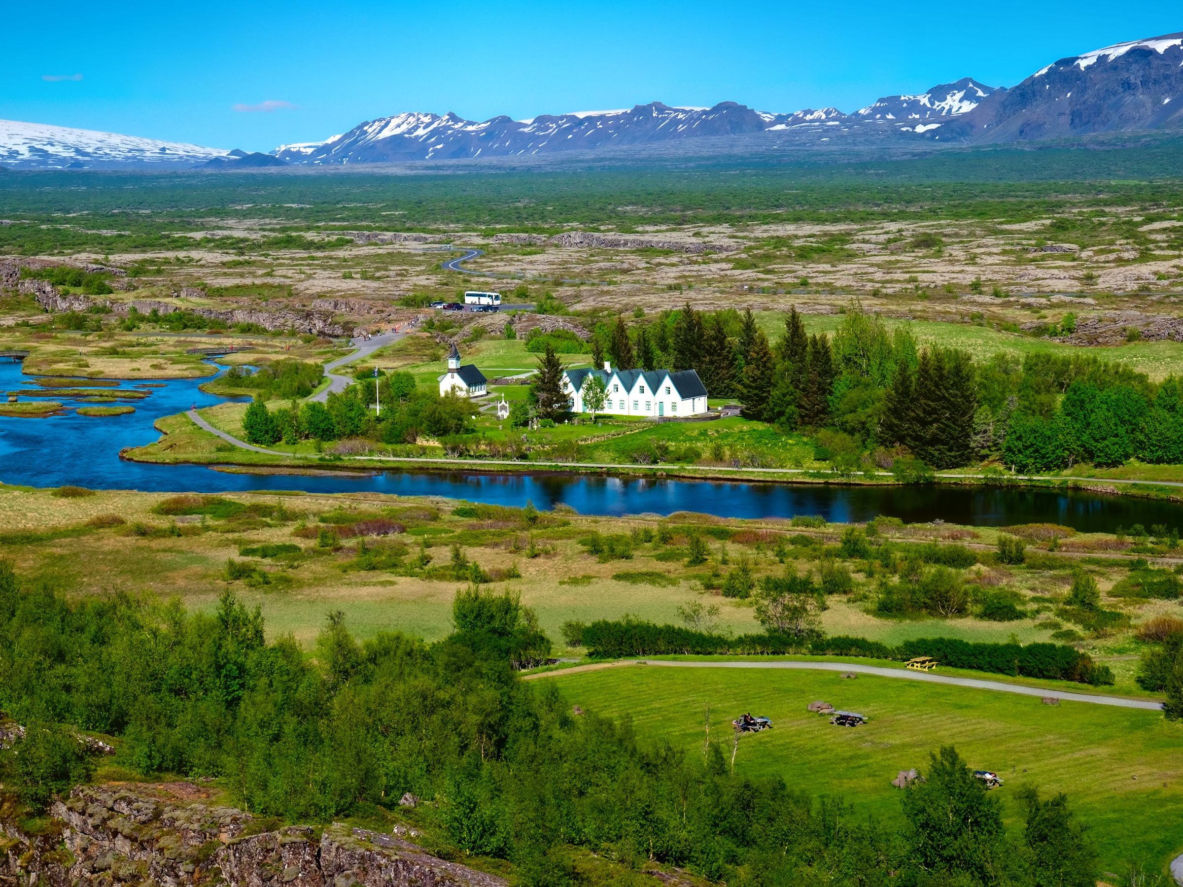Panoramic view of Thingvellir National Park in summer