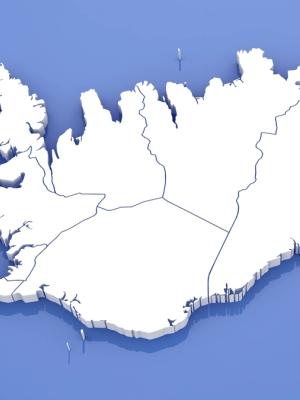 a 3d map of iceland is shown on a blue background .