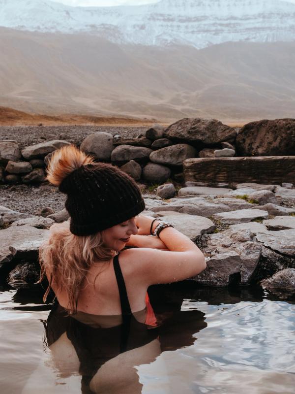 Girl bathing in the Hofell Hot Tubs