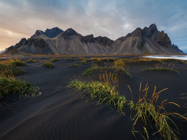 Vestrahorn mountain and black sand beach in Stokksnes