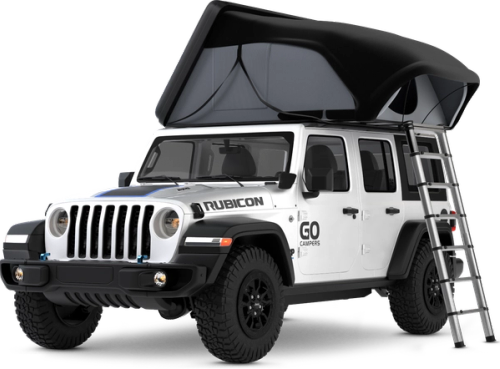 un Jeep Wrangler Camper blanco con un fondo transparente