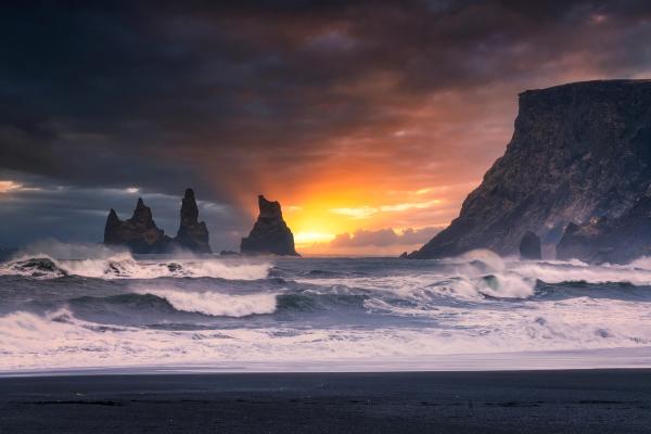 Reynisdrangar Sea Stacks during sunset