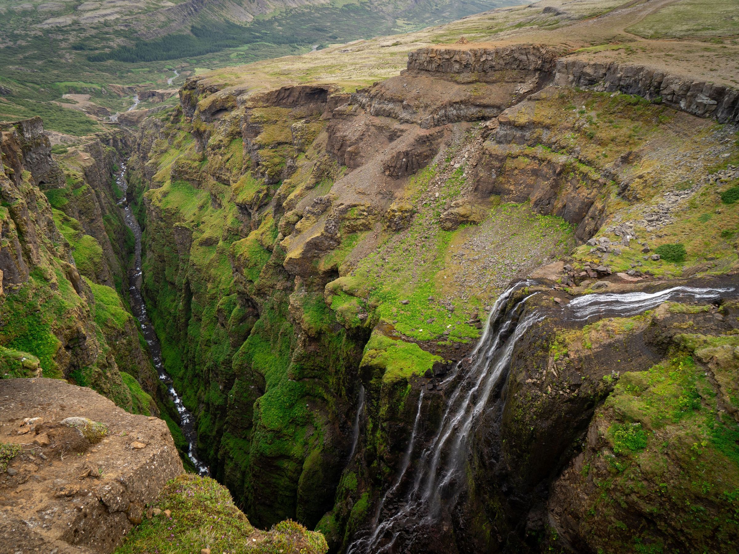 Aerial of Glymur Waterfall