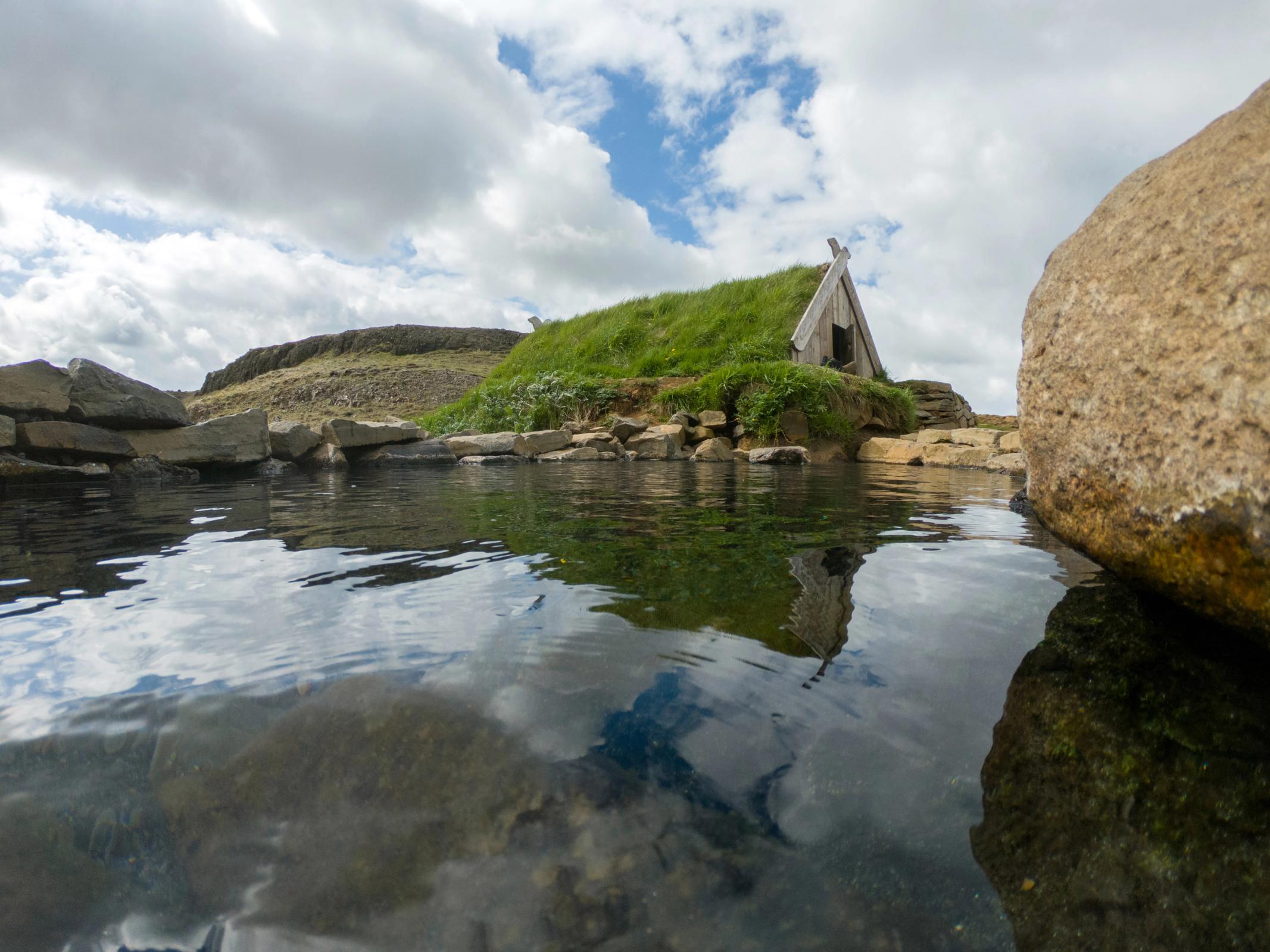 Natural hot spring at the Secret Lagoon in Flúðir, Iceland
