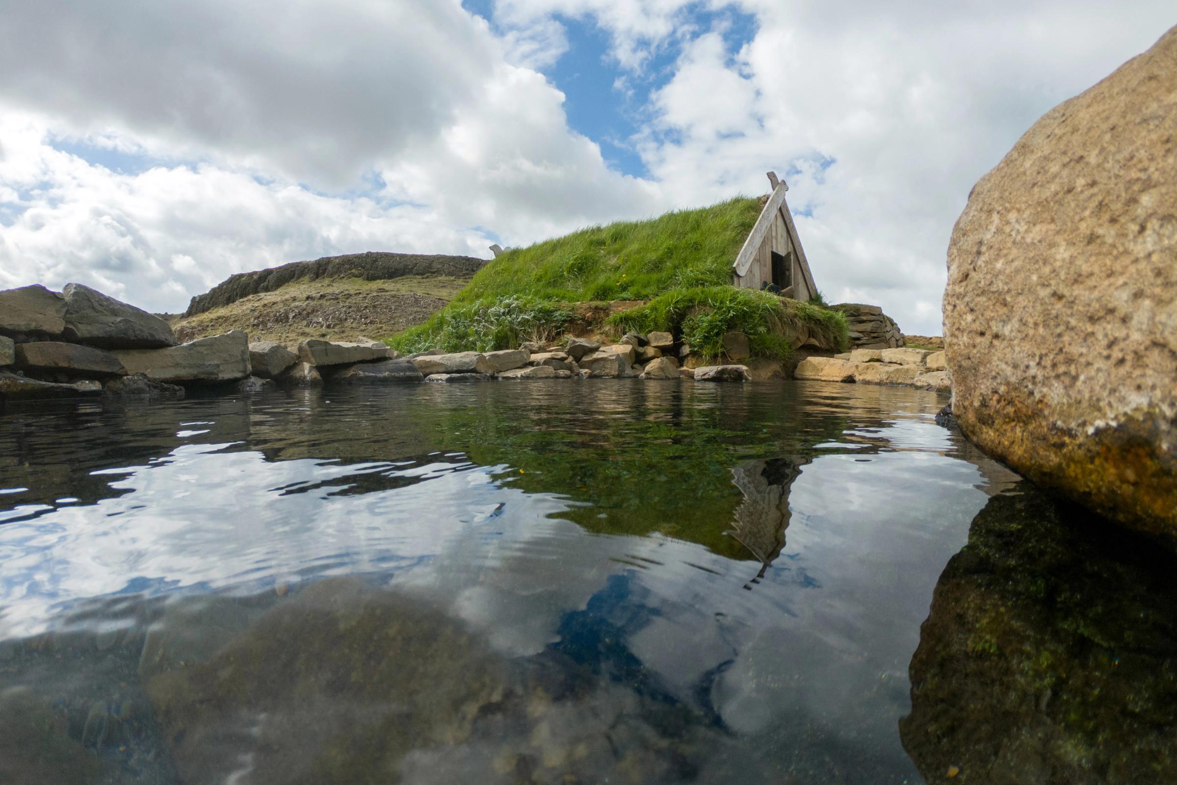 Natural hot spring at the Secret Lagoon in Flúðir, Iceland
