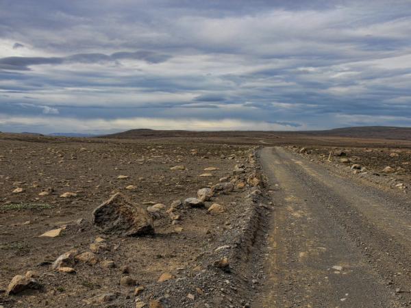 a dirt road in the middle of a desert .