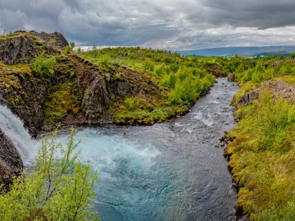 Panoramic of Fardagafoss Waterfall